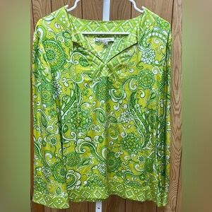 St. John Green and Yellow Silk Paisley Blouse - Sz M